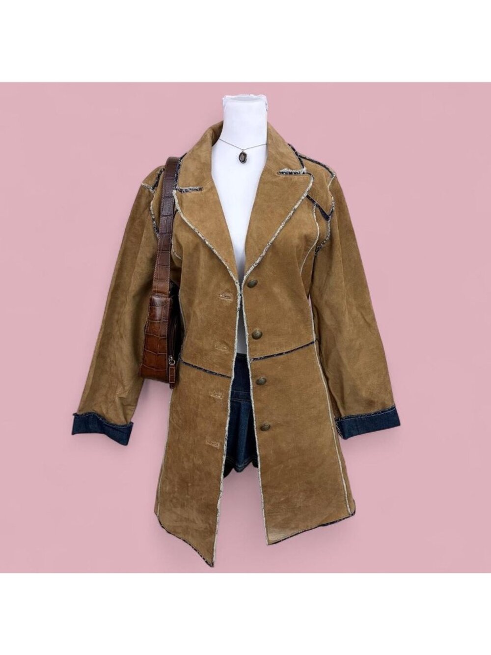 Scully beige suede leather western elevated capsule basic trench coat